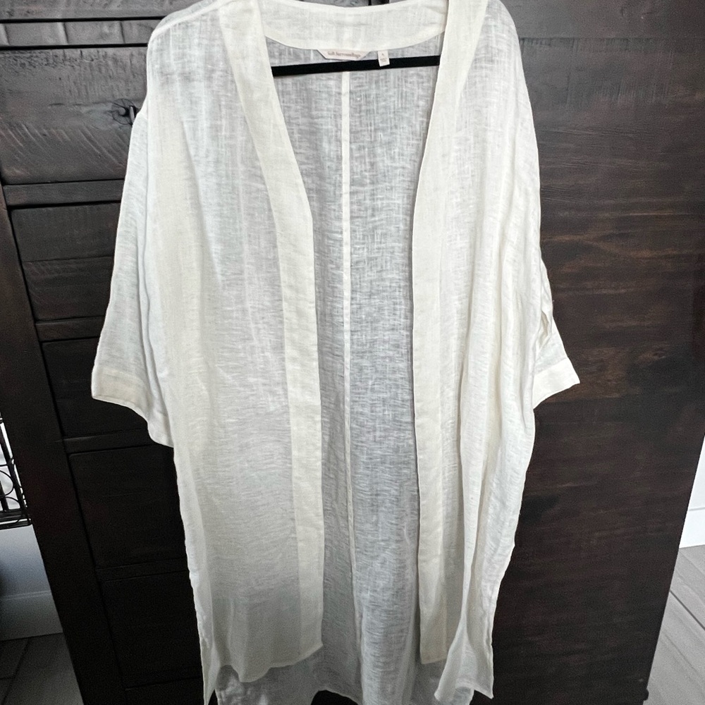 Soft Surroundings 💯 Linen Sheer Long White Kimono Topper Large